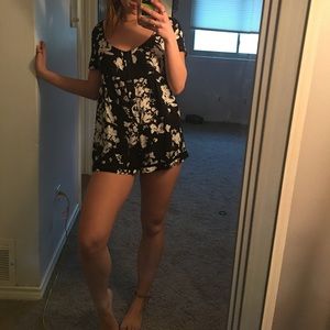Black and white floral romper